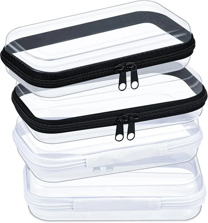 4 Pcs Hard Clear Zipper Case Makeup Bags Plastic Pencil Pouch Transparent Storage Box Containers for Cosmetics, Snacks, Building