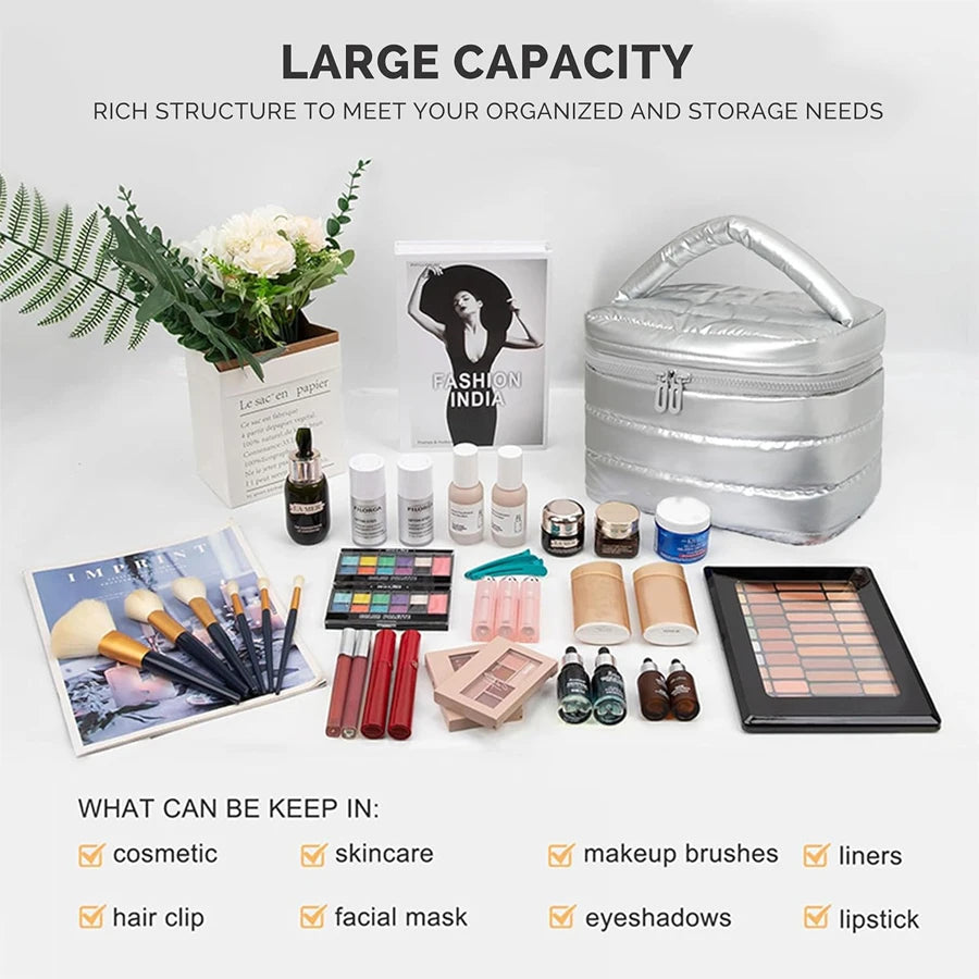 Puffy Makeup Water Proof Bag, Fashionable & Durable Fabric, large capacity makeup bag & Toiletry Storage Bag for Travel,