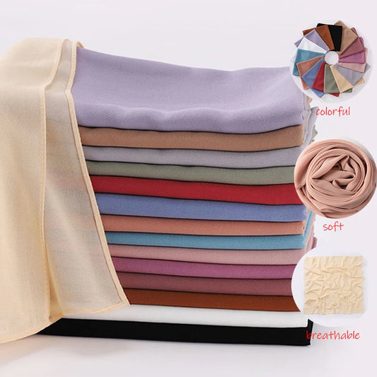 Muslim Chiffon Hijab Scarf Solid Color Square Head Wrap For Women Hijabs Scarves Jersey Hijabs Islamic Turban Headband Shawl