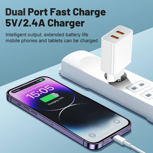 Dual USB Charger Fast Charging Adapter Portable Wall Travel Charger Mobile Phone Chargers for Oneplus Oppo iPhone Xiaomi 15 17
