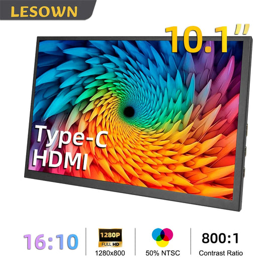 LESOWN Small Portable Monitor 10.1'' IPS 1280x800 USB C HDMI Laptop Second Screen External Display for Document Work PC
