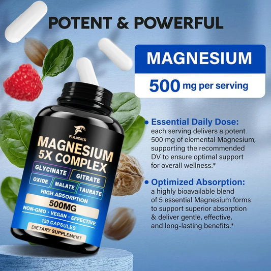 Full Spectrum Magnesium Complex Supplement, Support Bone Health, Healthy Blood Pressure & Overall Wellness, Non-GMO