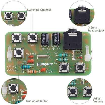 DIY Electronic Kit FM Stereo Radio Module 76-108MHz Wireless Transmitter Receiver Circuit PCB Board Soldering Practice Project
