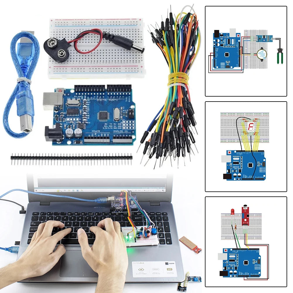 Electronics Basic Starter Kit with Breadboard Sensor Modules Resistance Electronic DIY Kit DIY Basic Kit for Arduino UNO R3
