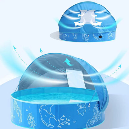 Kiddie Pool with Canopy 120x30cm Foldable Summer Water Play Toy  Children's sunshade swimming pool patio wading pool Baby Pool