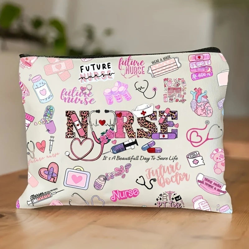 1pc Makeup Bag with A Cartoon Nurse Design Cosmetic Pouch Lightweight for International Nurses Day Storage Beauty Case