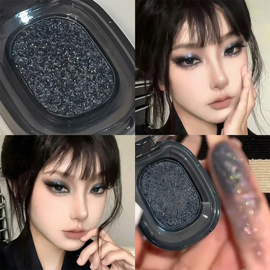 Glitter Punk Black Eye Shadow Palette Metallic Smoky Monochrome Eyeshadow Palette Shimmer Pearl Eye Makeup Shiny Silkworm Shadow