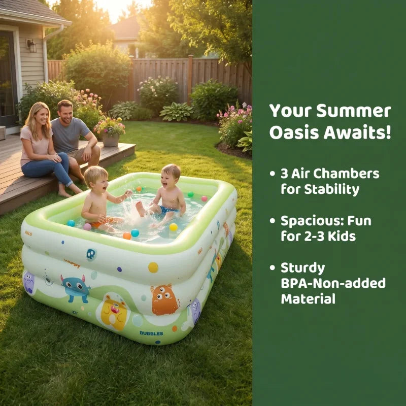 Kids Baby Inflatable Swimming Pool, 3 Layers Thickened 1.5m Large Pool for Indoor Outdoor Household Play