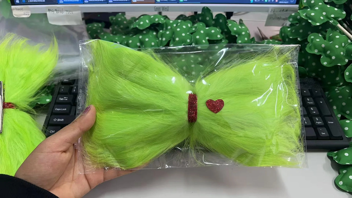 New Products Christmas Grinch Green Hair Accessories Girls Xmas Green Fur Headband  Headgear Makeup Ball Funny Props Hairpins
