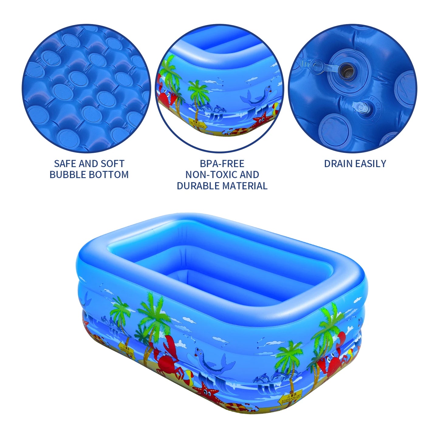 Inflatable Ball Pit Pool for Kids, Toddlers,, Blow Up PVC Swimming Pool for Indoor Outdoor Water Summer Party Backyard, Blue