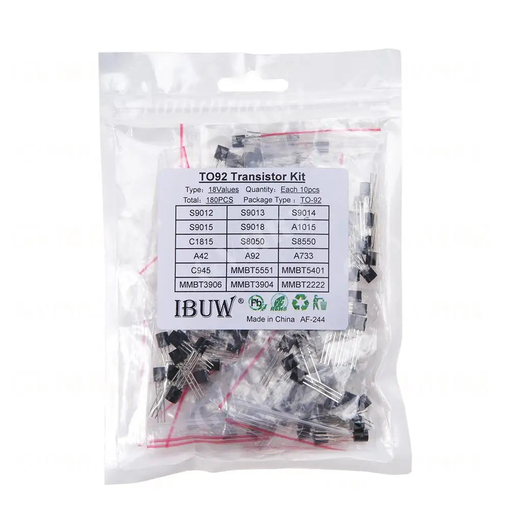 180PCS 18Values TO-92 Transistor Kit (S9012/S8050/C1815/MMBT5551 etc.) for Arduino DIY Electronic Project S8050 C1815 MMBT5551
