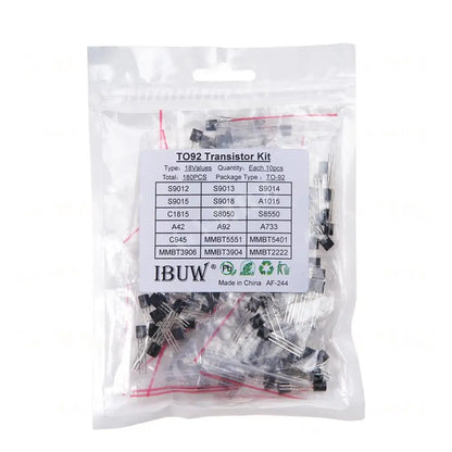 180PCS 18Values TO-92 Transistor Kit (S9012/S8050/C1815/MMBT5551 etc.) for Arduino DIY Electronic Project S8050 C1815 MMBT5551