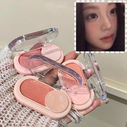 Water Light Peach Cream Blush Two-tone Face Brightening Orange Pink Blusher Plate Makeup Lasting Moisturizing Cheek Tint Rouge
