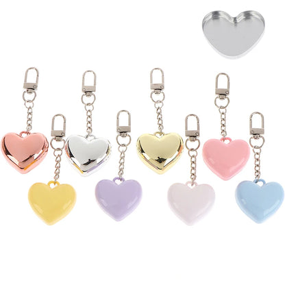 1Pcs Heart Shape Blush Empty Compact with Mirror, Keychain DIY Refillable Powder Case for Makeup
