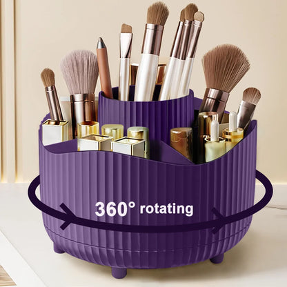 Rotating Makeup Organizer, Cosmetic Display Case with Brush Holder Perfume Tray, Storage Carousel for Vanity Bathroom Countertop