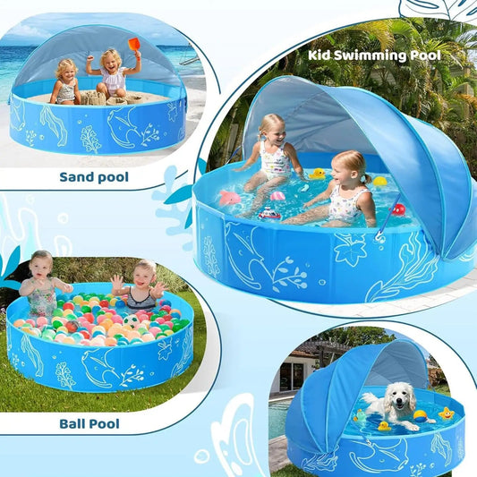 Kiddie Pool with Canopy 120x30cm Foldable Summer Water Play Toy  Children's sunshade swimming pool patio wading pool Baby Pool