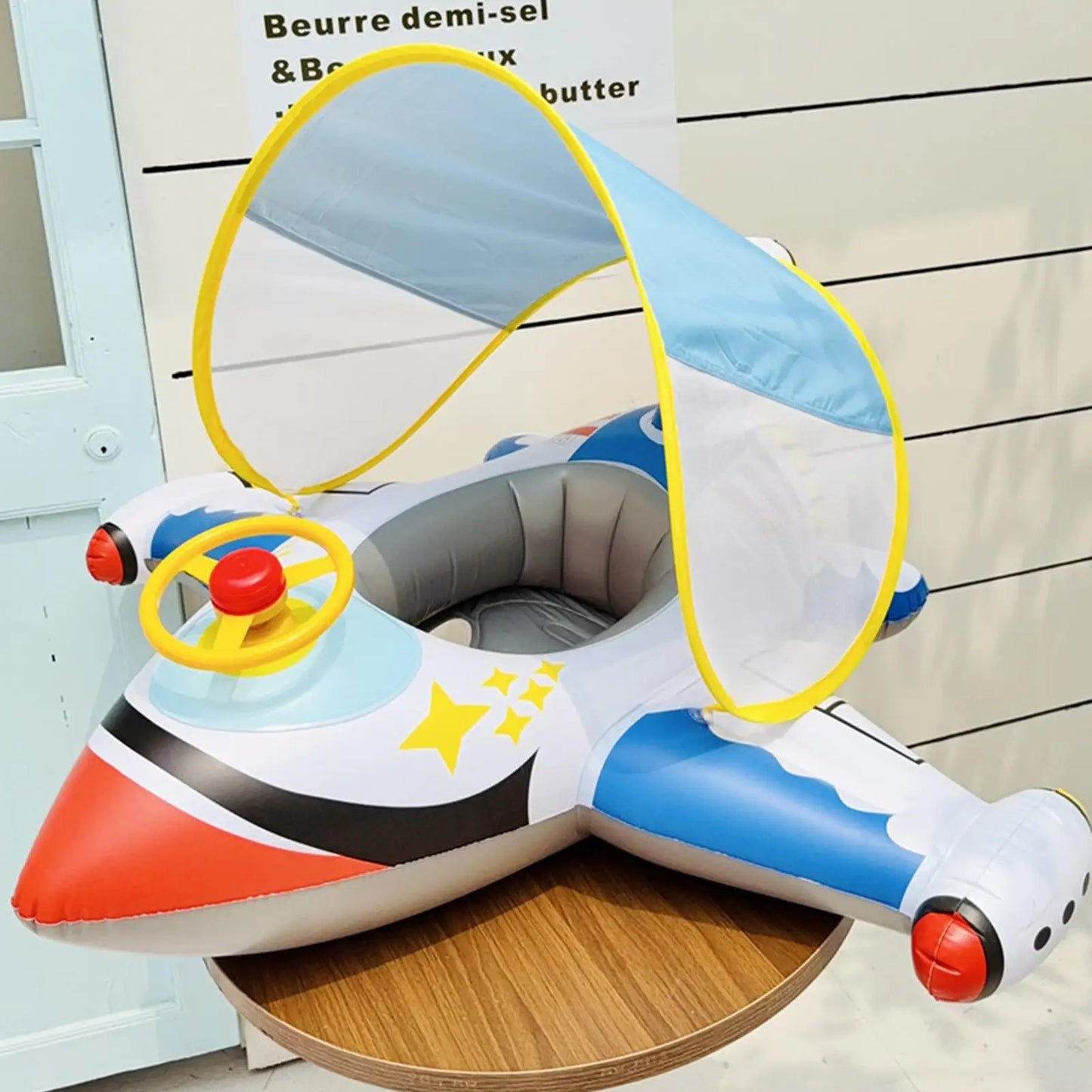 Baby Pool Float Baby Swimming Pool Floats Airplane Shape Inflatable Raft with Sun Protection Canopy Water Toys for Kids Ages 1-6