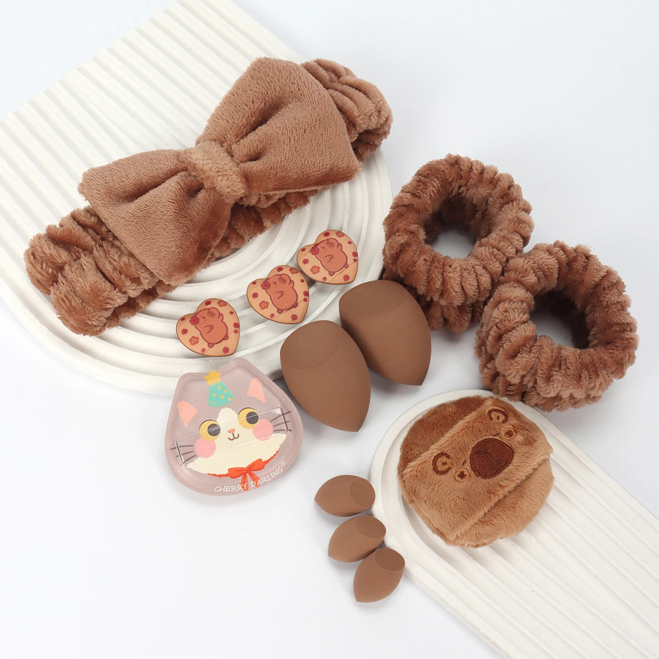 Embroidered Powder Puff Headband 13-Piece Set, Suitable for Applying and Setting Makeup, Suitable for All Skin Types