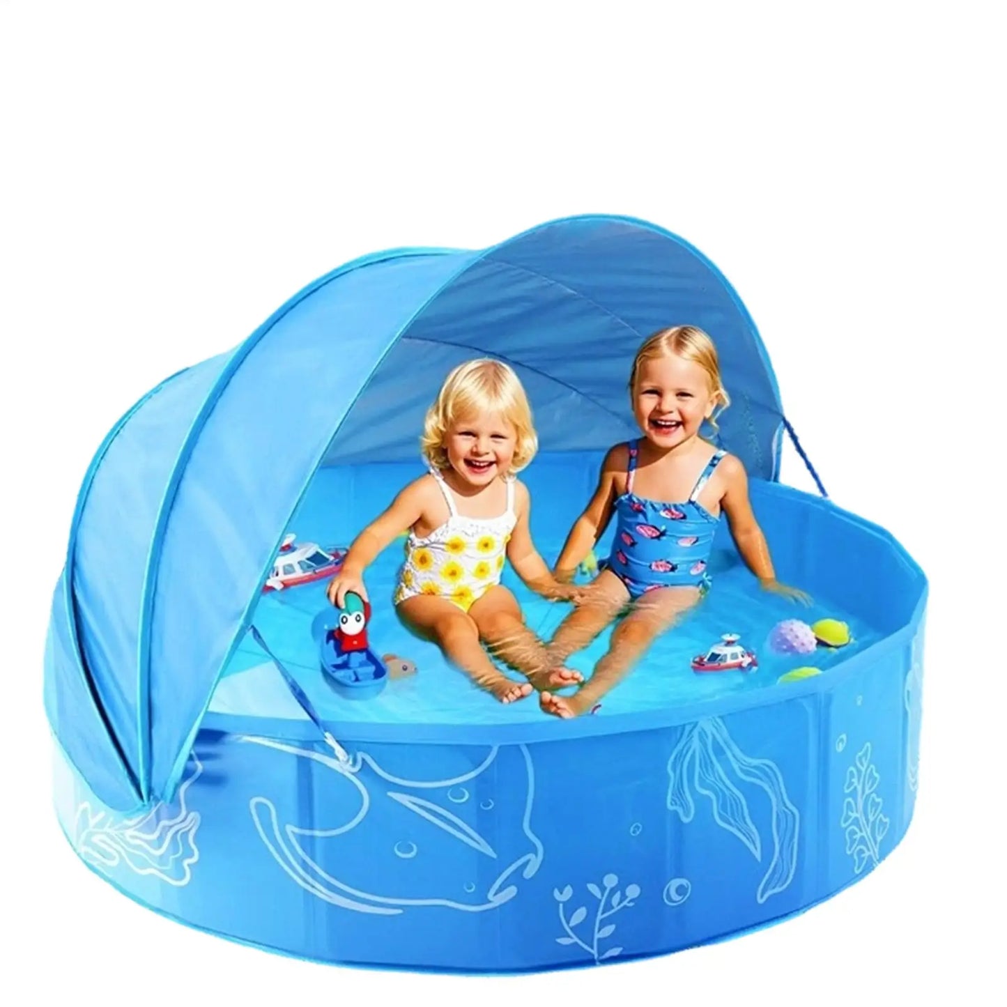 Kiddie Pool with Canopy 120x30cm Foldable Summer Water Play Toy  Children's sunshade swimming pool patio wading pool Baby Pool
