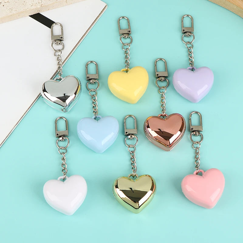 1Pcs Heart Shape Blush Empty Compact with Mirror, Keychain DIY Refillable Powder Case for Makeup