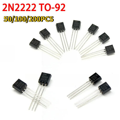 50-200pcs 2N2222 TO-92 Transistor Kit NPN 30V 800MA BJT Transistors for DIY Electronics & Circuit Projects