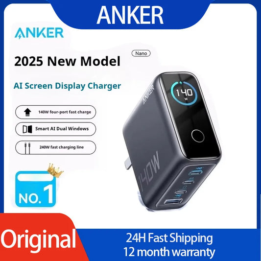 Original Anker Zolo 140W GaN Charger AI Display Screen Four-Port Fast Charge Mobile Phone Chargers Portable Phone Power Adaptor