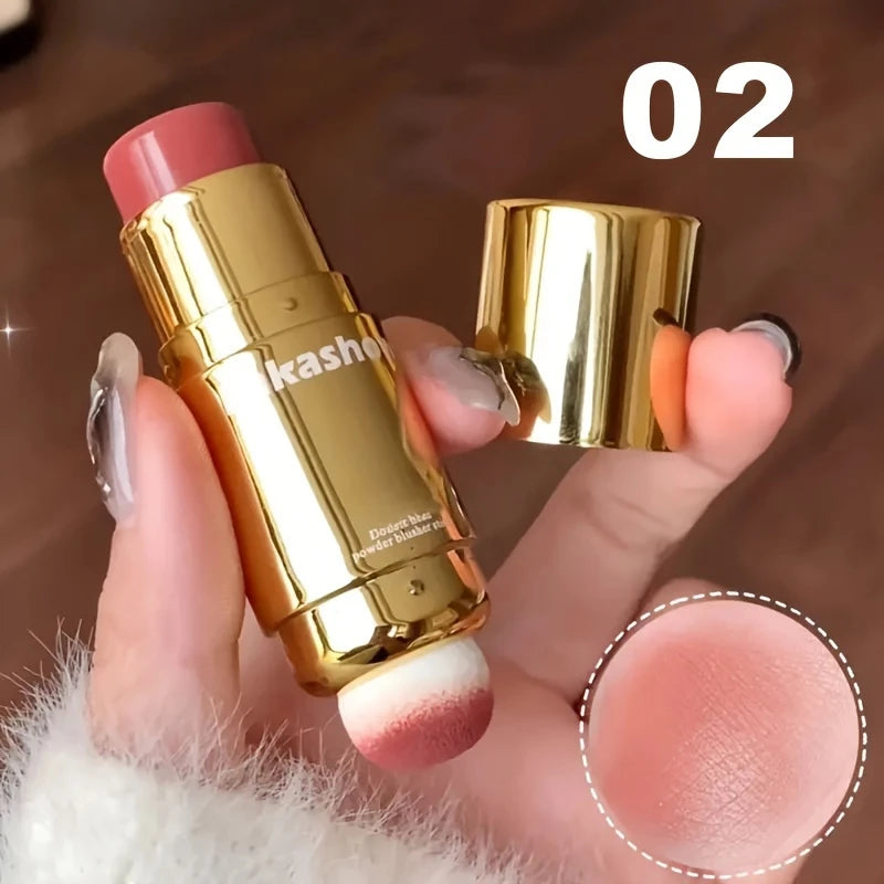 Double Head Powder Blusher Stick, Multi-use Cream Blush Stick with Sponge Tip, Long-lasting Natural Cheek Tint, Portable Makeup
