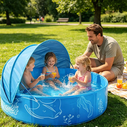 Kiddie Pool with Canopy 120x30cm Foldable Summer Water Play Toy  Children's sunshade swimming pool patio wading pool Baby Pool