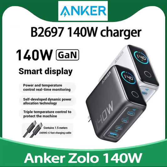 Brand New Anker Zolo 140W GaN Charger AI Display Screen Four-Port Fast Charge Mobile Phone Chargers Portable Phone Power Adaptor