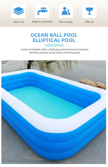 2m/2.6m Large Inflatable Swimming Pool Adults Kids Pools Bathing Tub Outdoor Indoor Bathtub Water Pool Family Party Toys