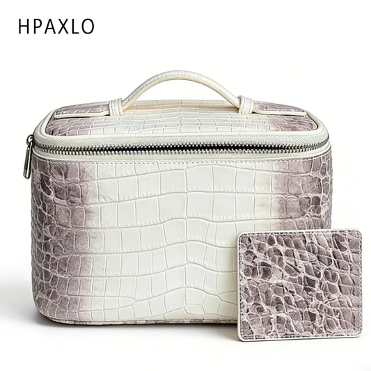 Luxury Embossed Crocodile Leather Makeup Bag Travel Toiletry Organizer Portable Cosmetic Pouch Women Storage Practical Durable