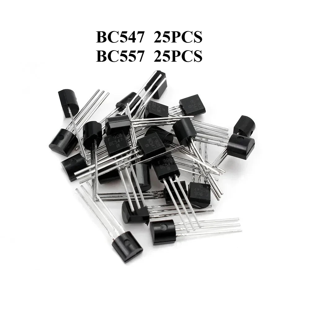 50Pcs/set Electronic Transistors Kit NPN PNP BC547 BC557 Each 25pcs Transistor Kit Bc557 Bc547 Transistor DIY Electronic Kit