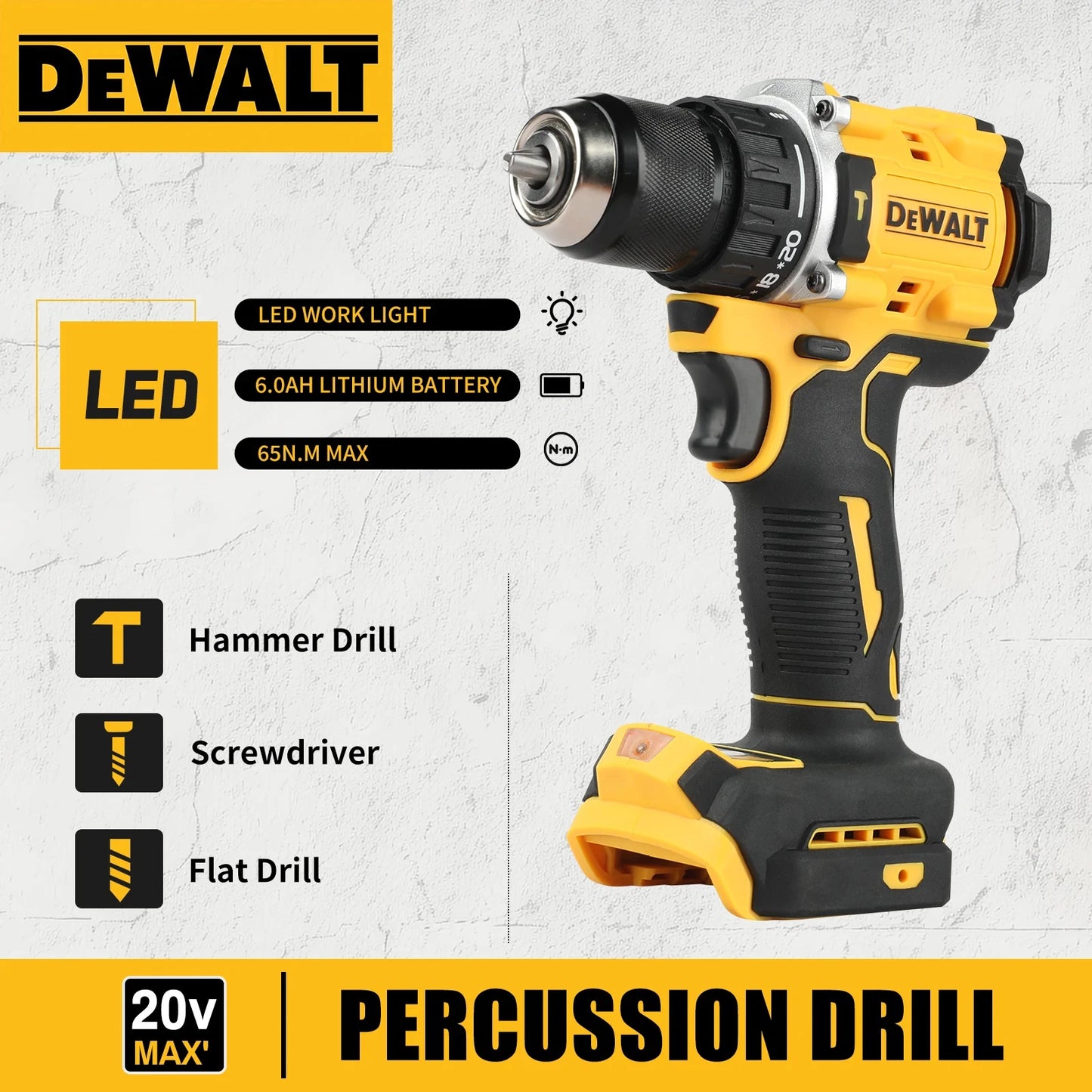 DEWALT DCD805 20V Impact Drill Cordless Electric Power Tools Brushless Screwdriver Multi-Function Hand Drill