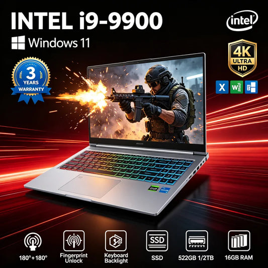 LENO 15.6" 4K Ultra Thin Laptop, Intel Core i9-9900, Windows 11, 16GB RAM 1TB SSD, Portable Business & Gaming Notebook Computer