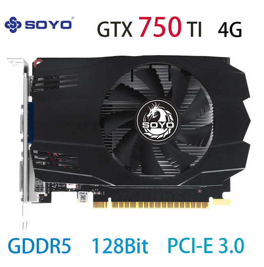SOYO Graphics Cards NVIDIA GeForce GTX 750TI 4G GDDR5 128bit HDMI compatibili DVI*1 VGA*1 Video Card For Desktop Gaming Computer