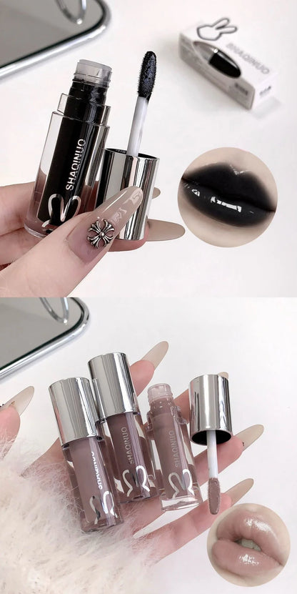 1Pc Lip Gloss Mirror Moisturizing Gothic Pure Black Silver Fine Flash Low Saturation Lip Glazed Lasting Lip Makeup Halloween