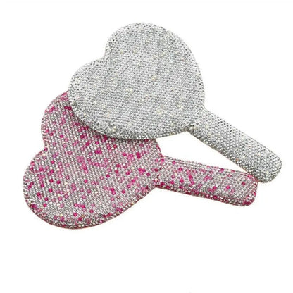 Cute Rhinestone Makeup Mirror Round Square Heart Shape Shiny Bling Cosmetic Hand Mirror Portable with Handle Handheld Mirror