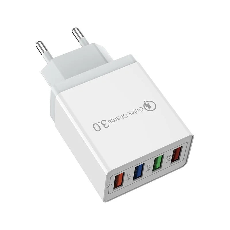 3A EU/US Plug USB Charger 4 Ports Quick Charge 3.0 Mobile Phone Charger Adapter For iPhone Huawei Xiaomi Travel Mobile Charger