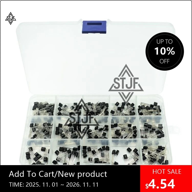 300Pcs 15 Value x 20 Pcs Transistor TO-92 Assortment Box Kit Transistors S9012 S9013 S9014 S8050 S8550 2N3904 2N3906 BC327 BC337