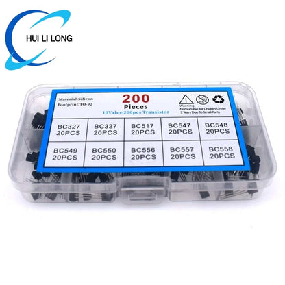 200Pcs Transistor Assortment PNP NPN TO-92 Transistor Kit Assortment Box BC327 BC337 BC517 BC547 BC548 BC549 BC550 BC556 BC557