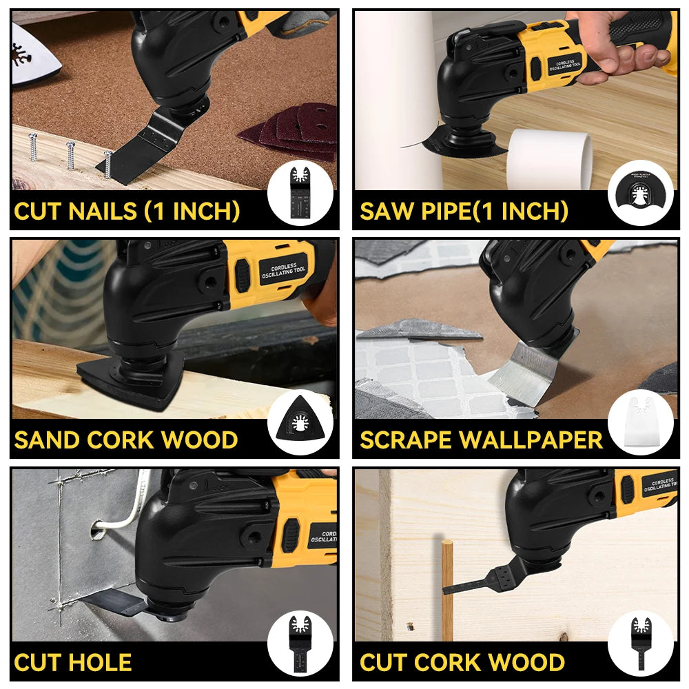 20000OPM Brushless Oscillating Multi Tools 6Gear Function Tool Electric Saw Trimmer Shovel Woodworking for DeWalt 18V Battery