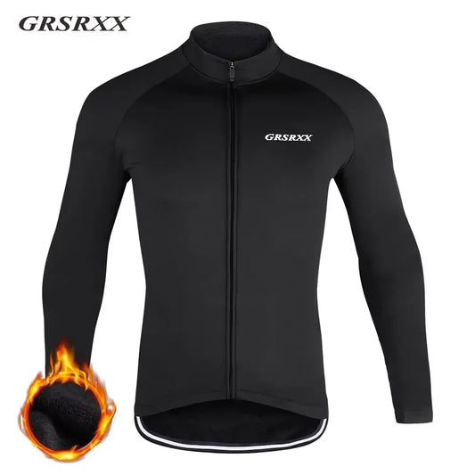 GRSRXX Thermal Men Cycling Jacket Black Mountain Bike Jacket Winter Cycling Jersey Long Sleeve Bicycle Clothing Ciclismo Jacket