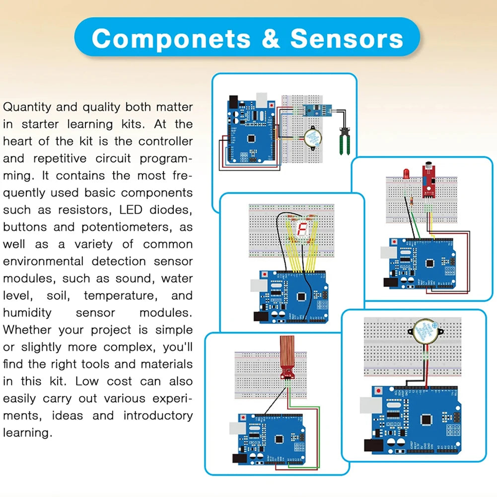 Basic Starter Kit with Breadboard Sensor Modules Resistance Educational Programming Kit DIY Basic Kit for Arduino UNO R3