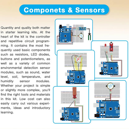 Basic Starter Kit with Breadboard Sensor Modules Resistance Educational Programming Kit DIY Basic Kit for Arduino UNO R3