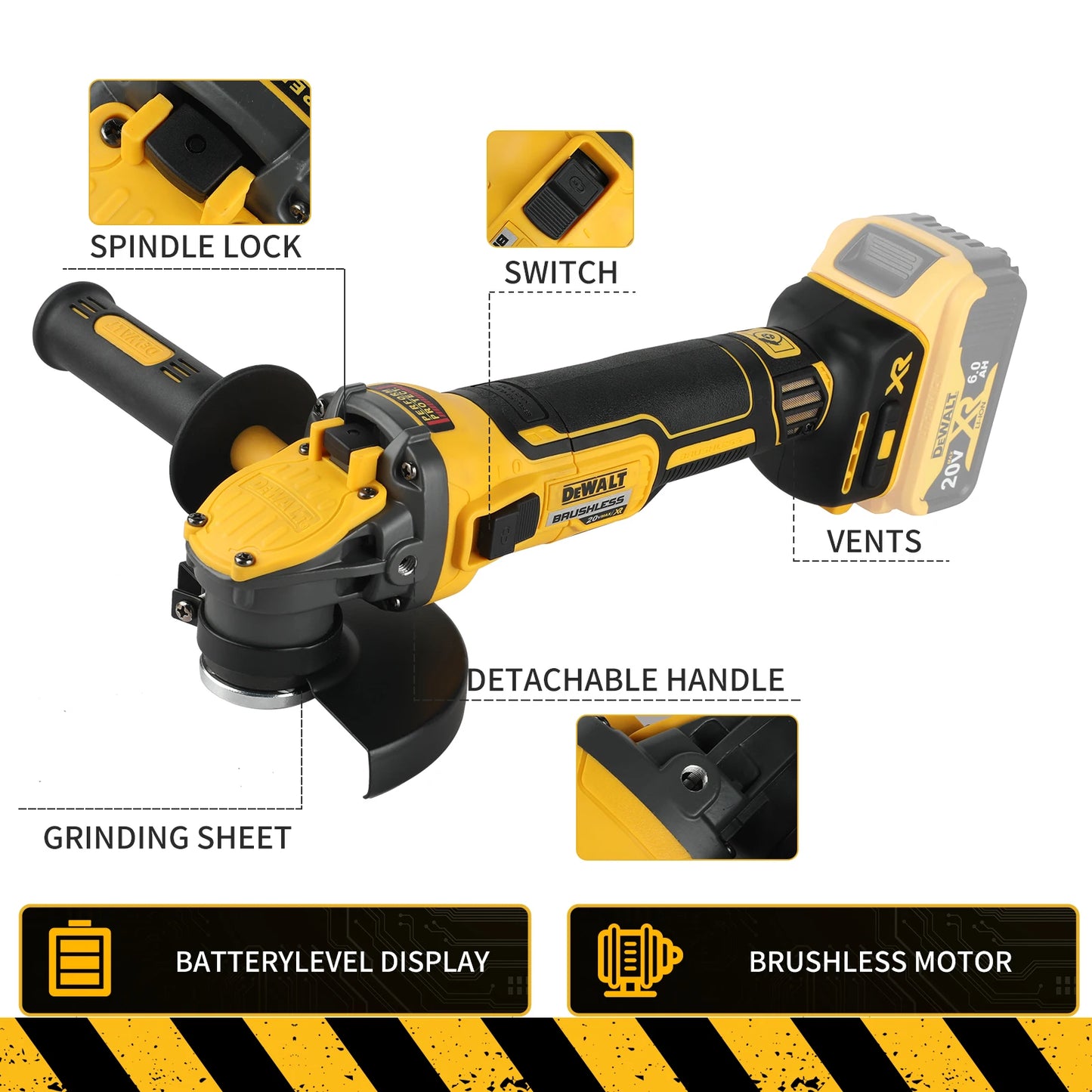 DEWALT-DCG409 angle grinder, 20V brushless wireless power tool, cutting machine, 125mm rechargeable portable polisher only tools