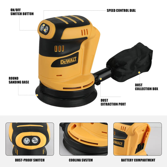 DEWALT 18V Lithium-Ion Cordless Random Orbital Sander, Rechargeable Polishing Tool for Woodworking Putty Finishing