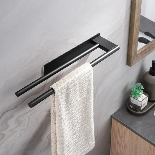 Bathroom Towel Racks No Drill Double Adhesive Towel Bar Stainless Steel Black 39 CM Towel Rack for Bathroom and Kitchen
