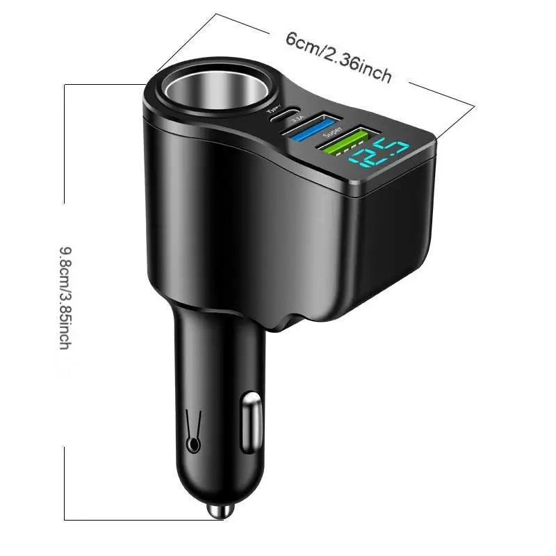 One can drag and carry four mobile phone chargers. It supports super-fast charging and has real-time voltage display.