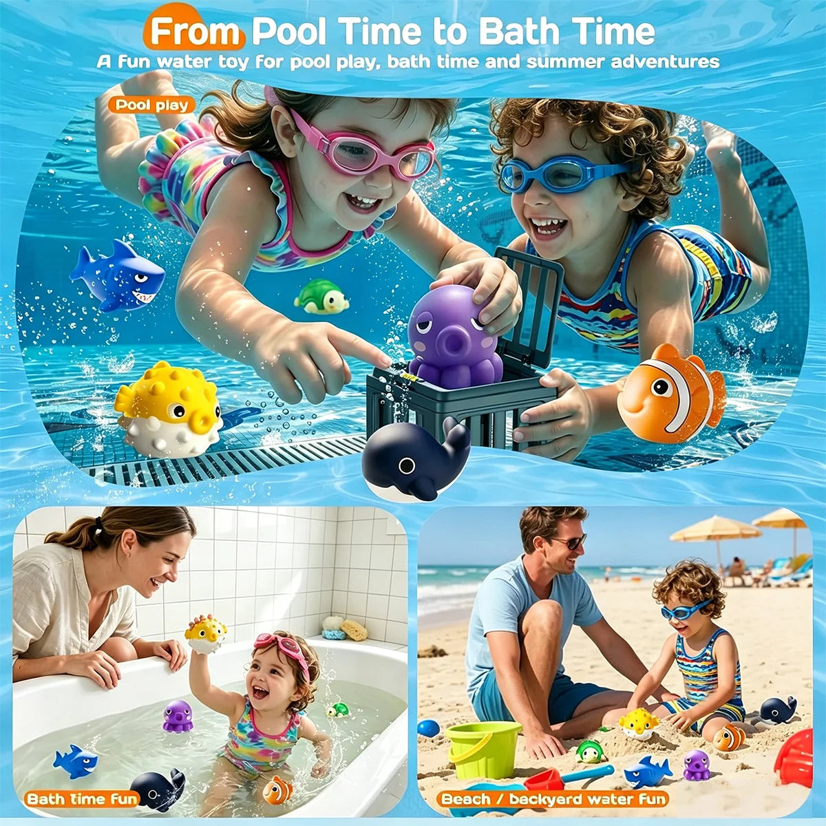 Children's Swimming Pool Diving Toys, Swimming Toys with Fish Box, Floating Animals Suitable for Children Over 3 Years Old