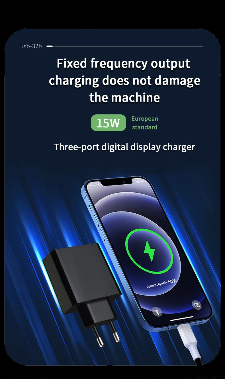 3.4A USB Charger Digital Display Fast Charging Quick Charge 3.0 Mobile Phone Chargers Adapter For iPhone Samsung Xiaomi Huawei